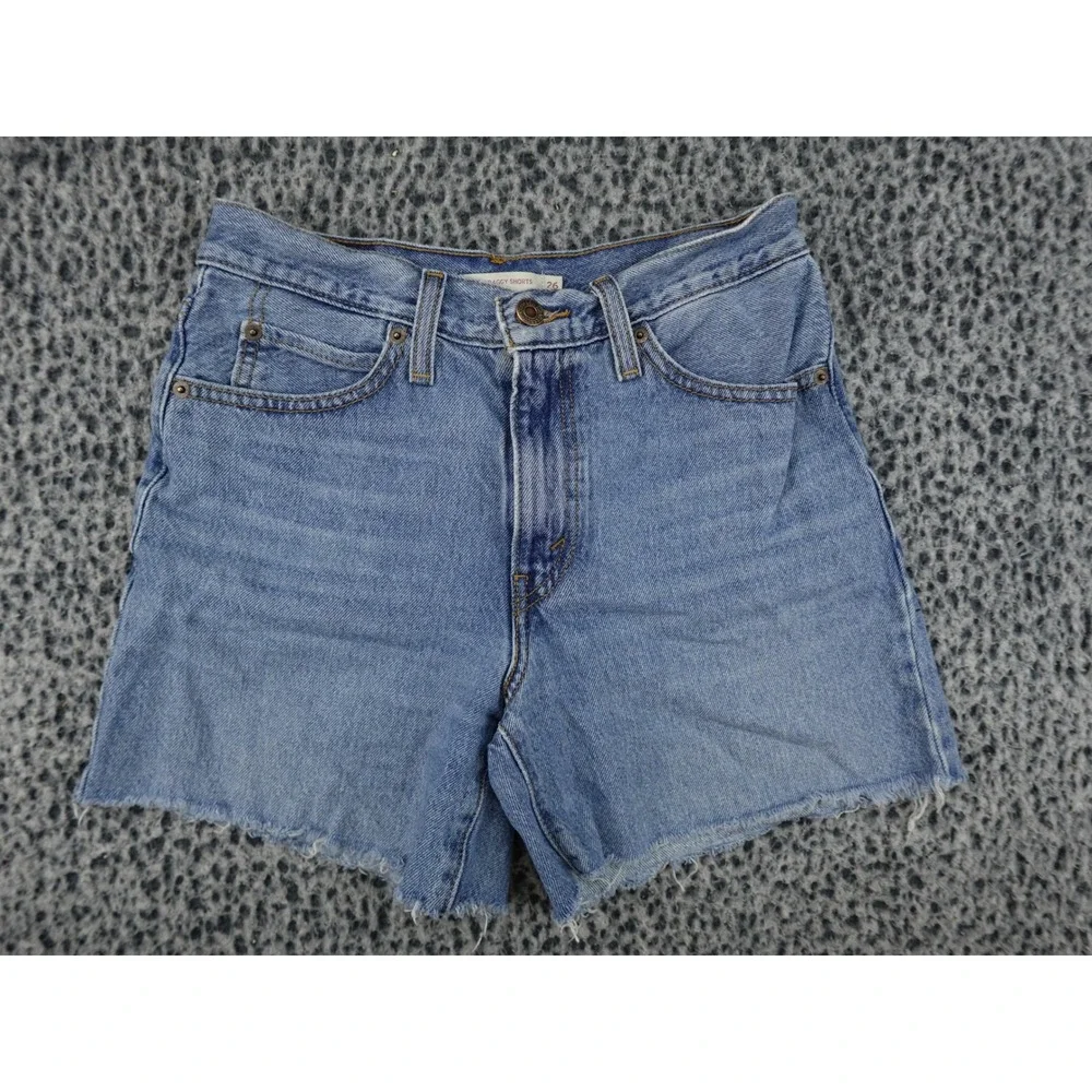 Levi's '94 Baggy Shorts Womens 26 Blue Raw Hem High Rise Denim